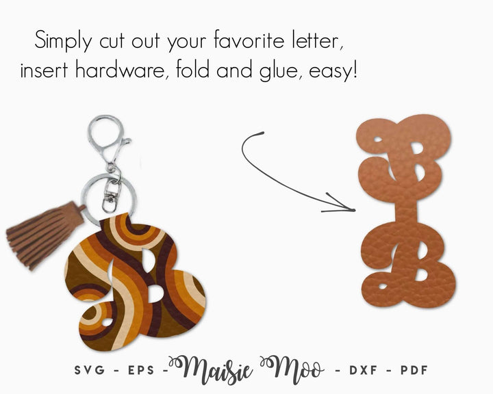 Groovy Alphabet Keychain Faux Leather Crafts for Cricut and Silhouette by Maisie Moo Design