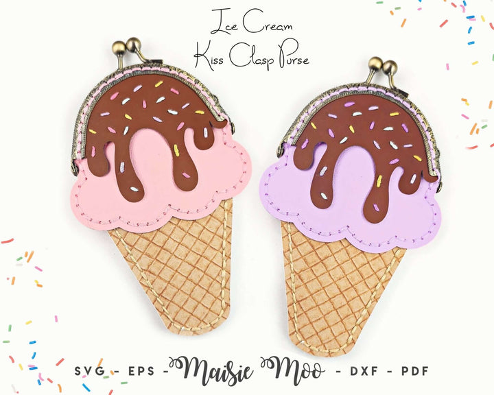 Ice Cream Kiss Clasp Purse Faux Leather Crafts for Cricut and Silhouette by Maisie Moo Design