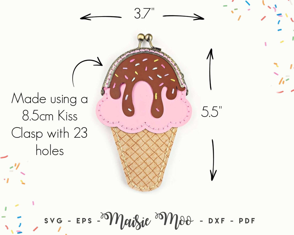 Ice Cream Kiss Clasp Purse Faux Leather Crafts for Cricut and Silhouette by Maisie Moo Design