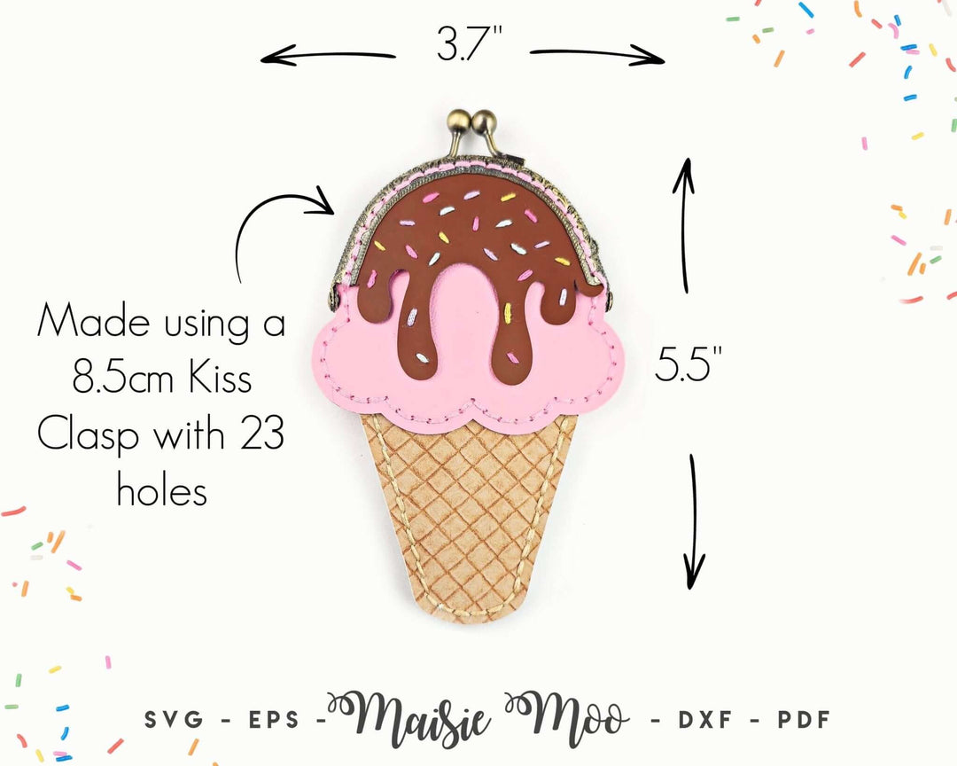 Ice Cream Kiss Clasp Purse Faux Leather Crafts for Cricut and Silhouette by Maisie Moo Design