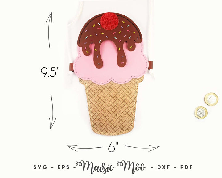Ice Cream Pixie Bag Faux Leather Crafts for Cricut and Silhouette by Maisie Moo Design