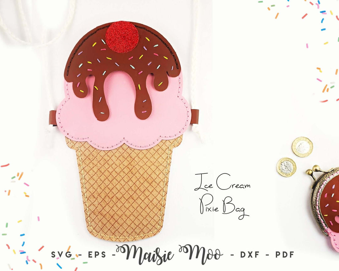 Ice Cream Pixie Bag Faux Leather Crafts for Cricut and Silhouette by Maisie Moo Design