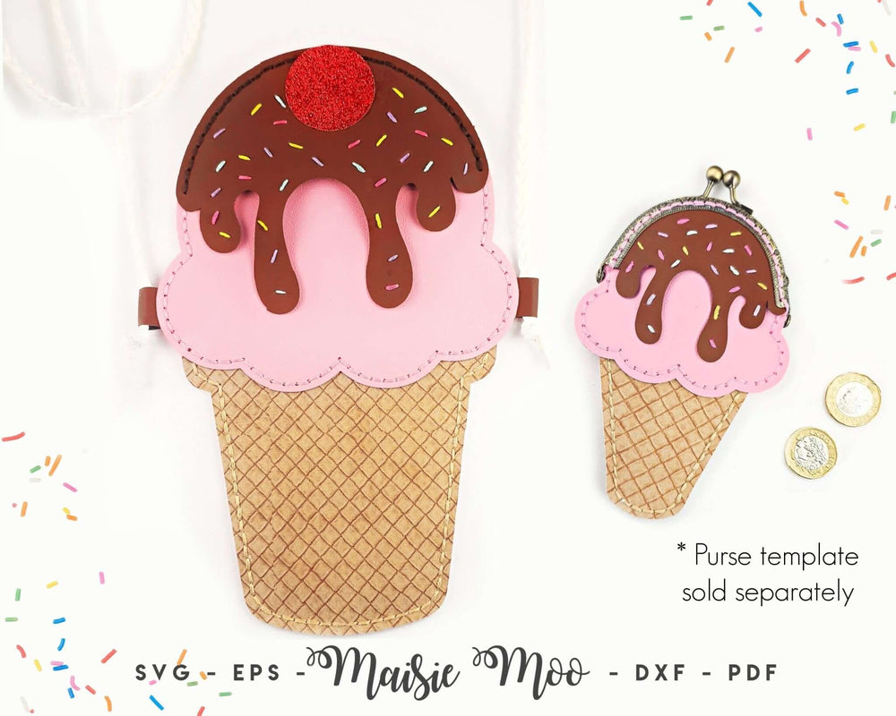 Ice Cream Pixie Bag Faux Leather Crafts for Cricut and Silhouette by Maisie Moo Design