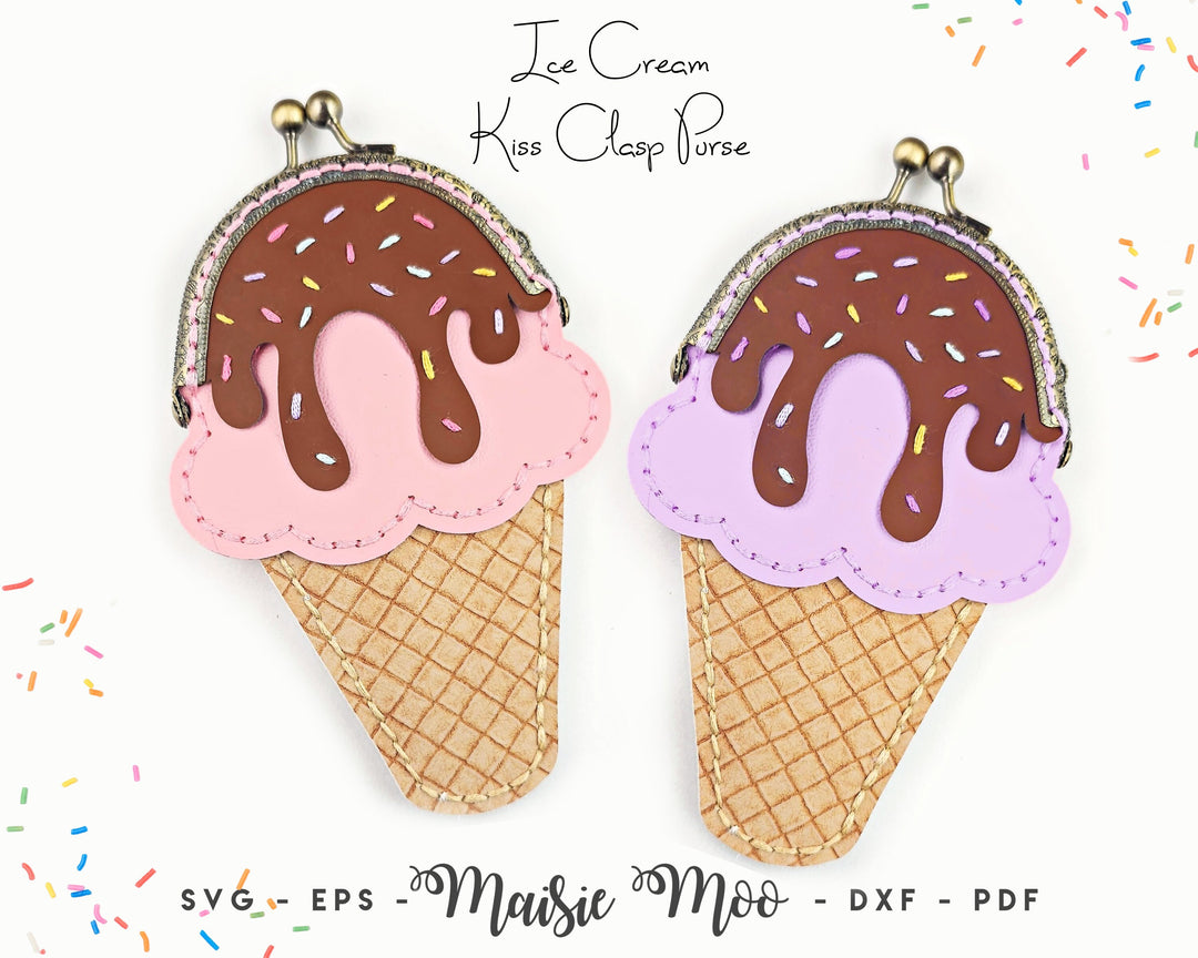 Ice Cream Kiss Clasp Coin Purse Pattern, Faux Leather Candy Metal Frame Purse SVG, Kiss Lock Coin Pouch, Handsewn Frame Purse Maisie Moo