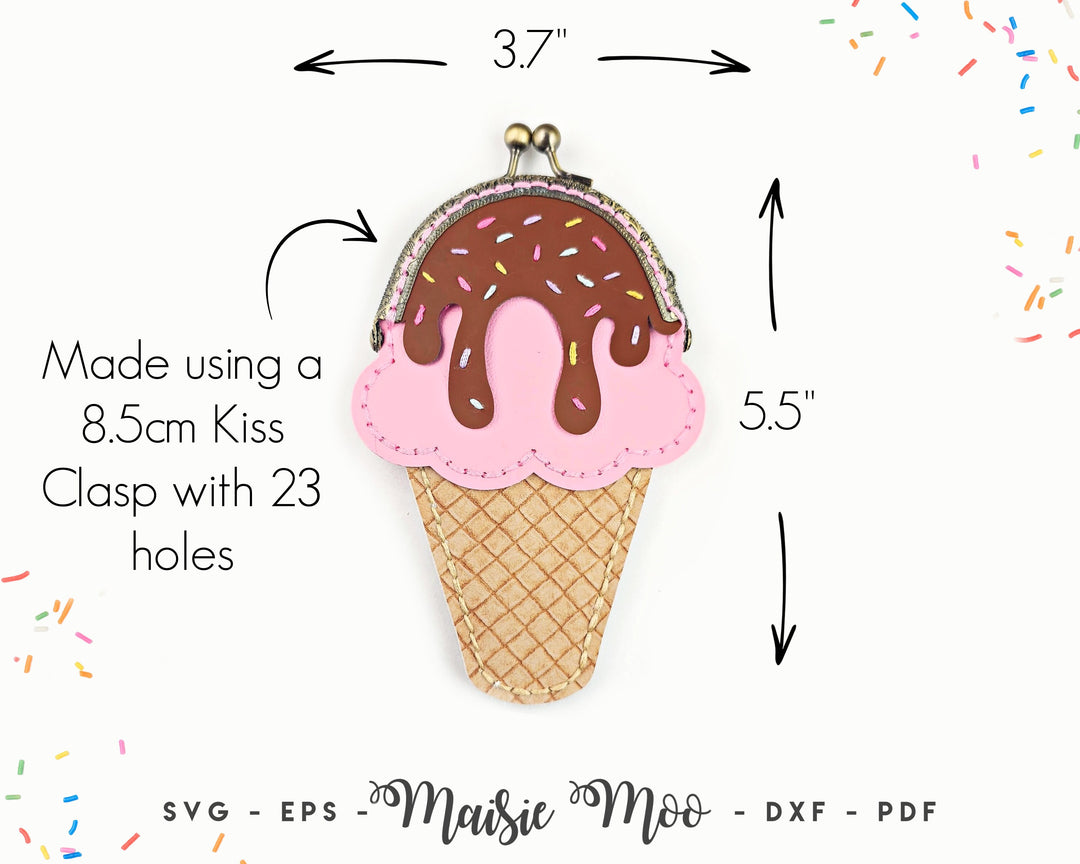 Ice Cream Kiss Clasp Coin Purse Pattern, Faux Leather Candy Metal Frame Purse SVG, Kiss Lock Coin Pouch, Handsewn Frame Purse Maisie Moo