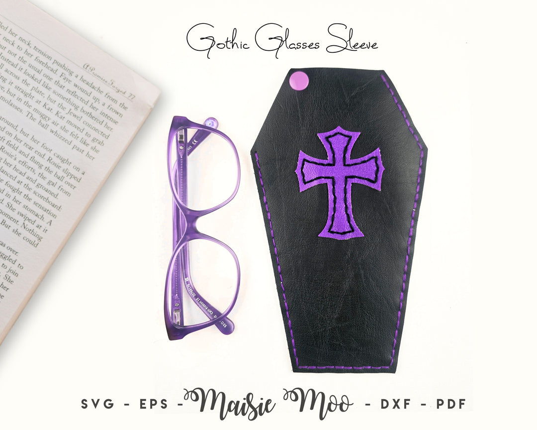 Gothic Reading Glasses Sleeve SVG, Halloween Coffin Pouch Template, Faux Leather, Eye Glasses Svg files for Cricut Cut Files Maisie Moo