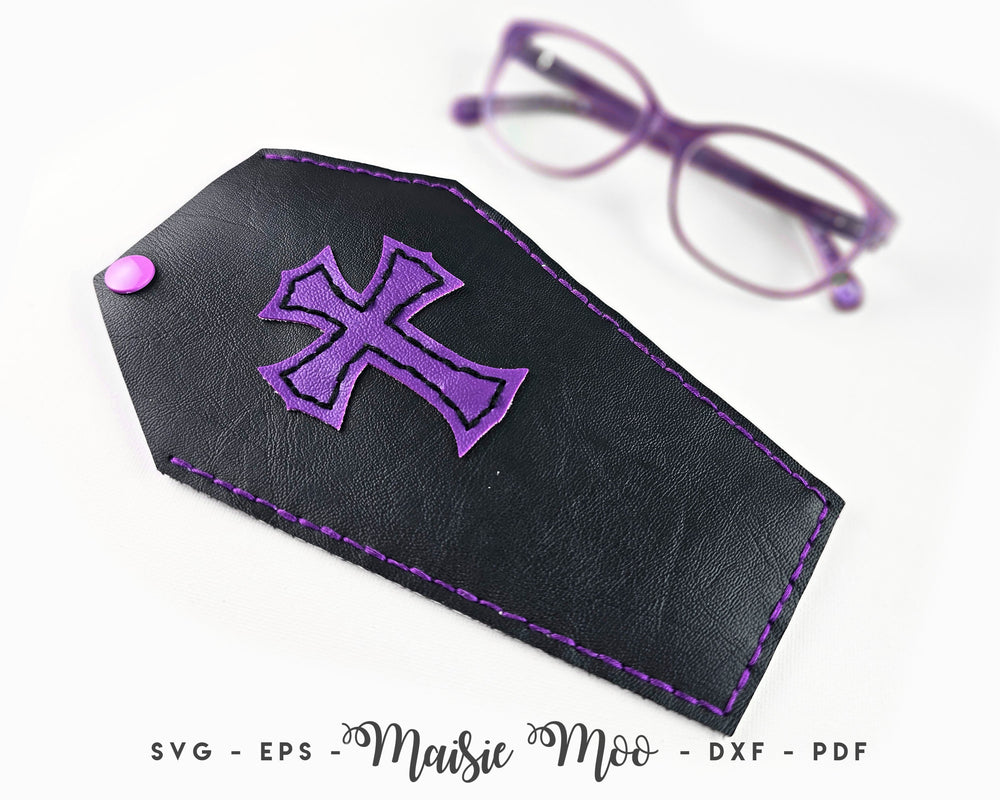 Gothic Reading Glasses Sleeve SVG, Halloween Coffin Pouch Template, Faux Leather, Eye Glasses Svg files for Cricut Cut Files Maisie Moo