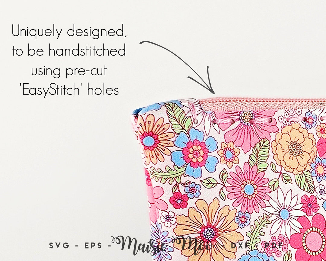 Zipper Pouch Pattern, Faux Leather SVG, Make-up bag Sewing Pattern, Pencil Case SVG, Maisie Moo Cricut Crafts