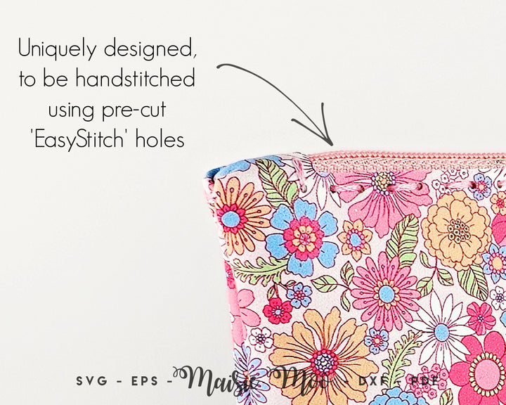 Zipper Pouch Pattern, Faux Leather SVG, Make-up bag Sewing Pattern, Pencil Case SVG, Maisie Moo Cricut Crafts