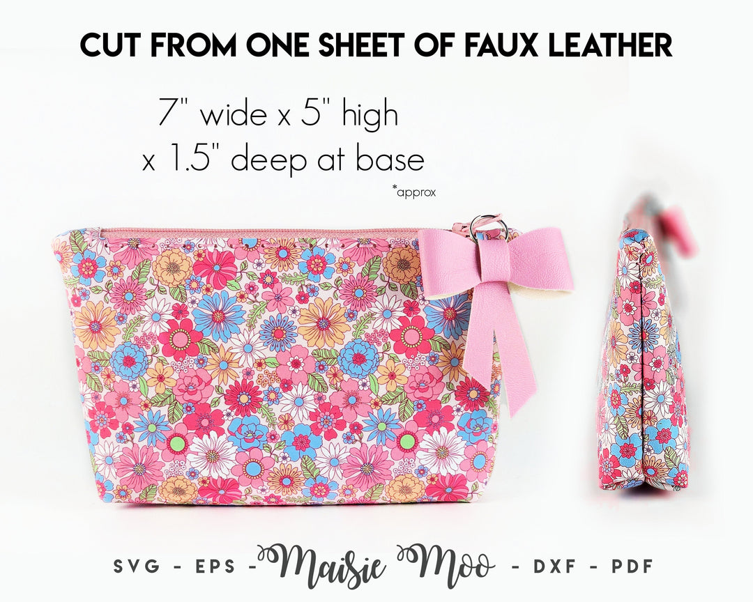 Zipper Pouch Pattern, Faux Leather SVG, Make-up bag Sewing Pattern, Pencil Case SVG, Maisie Moo Cricut Crafts