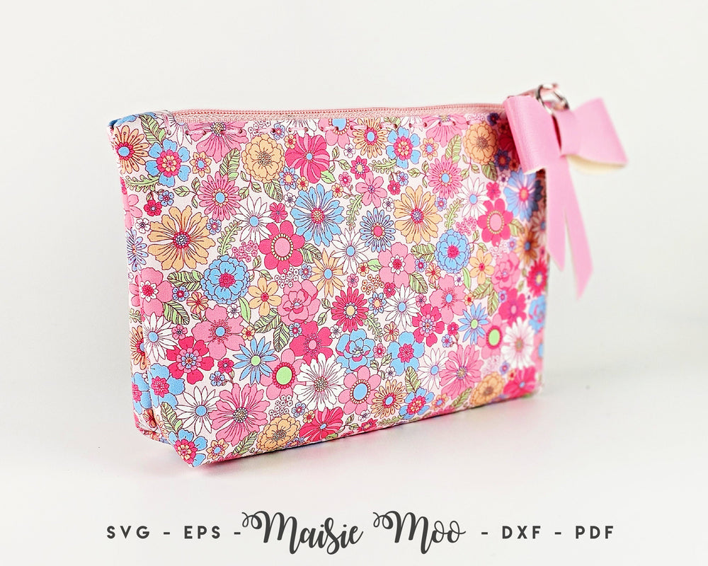 Zipper Pouch Pattern, Faux Leather SVG, Make-up bag Sewing Pattern, Pencil Case SVG, Maisie Moo Cricut Crafts