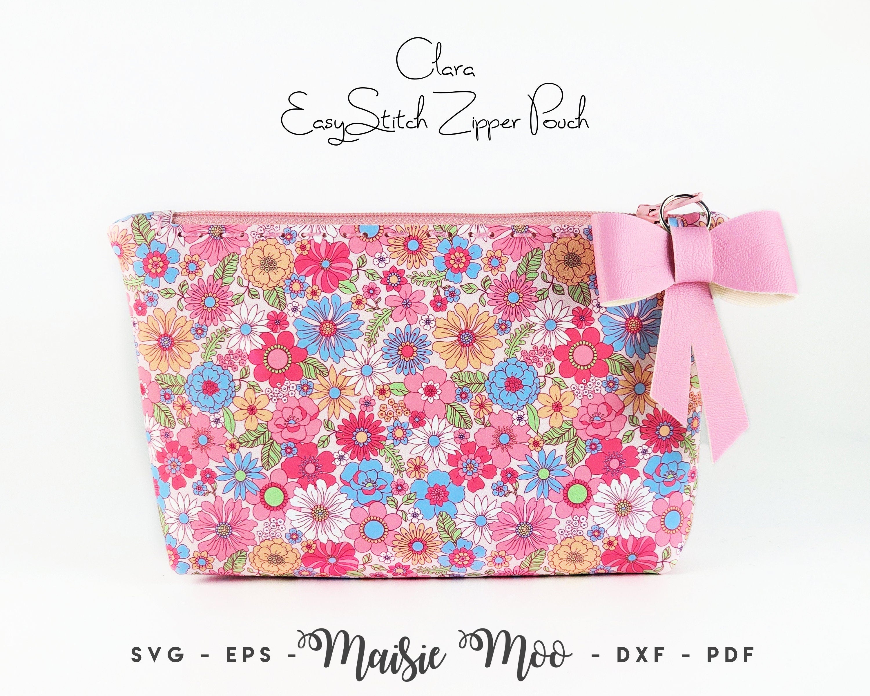 Zipper Pouch Pattern, Faux Leather SVG, Make-up bag Sewing Pattern, Pencil Case SVG, Maisie Moo Cricut Crafts