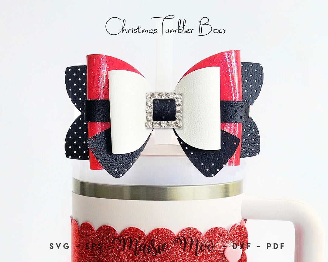 Christmas Tumbler Bow SVG, Straw Topper Bow Template, Hair Bow PDF, Cricut Bow Tutorial