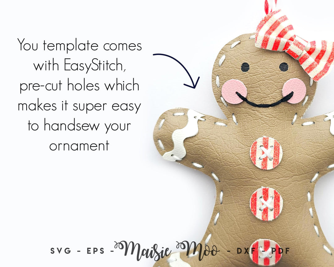 Gingerbread Ornament SVG, Christmas Easy Stitch Pattern SVG by Maisie Moo, Cricut Embroidery Faux Leather Christmas Craft