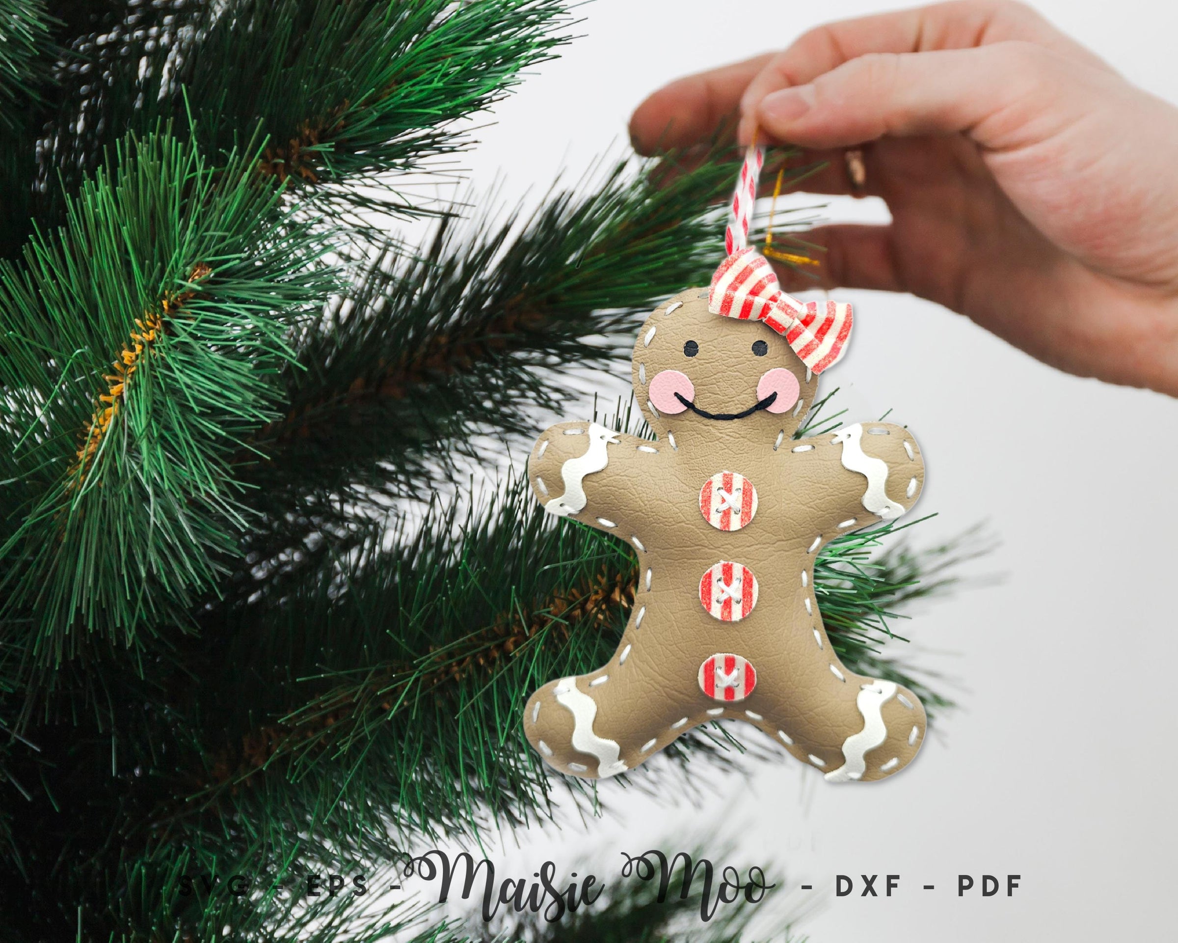 Gingerbread Ornament SVG, Christmas Easy Stitch Pattern SVG by Maisie Moo, Cricut Embroidery Faux Leather Christmas Craft