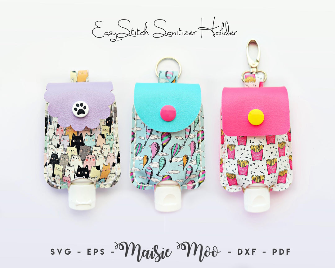 Hand Sanitizer Holder Sewing Pattern, EasyStitch Hand Sanitiser Keychain Template No Sew, Cricut Cut Files Maisie Moo