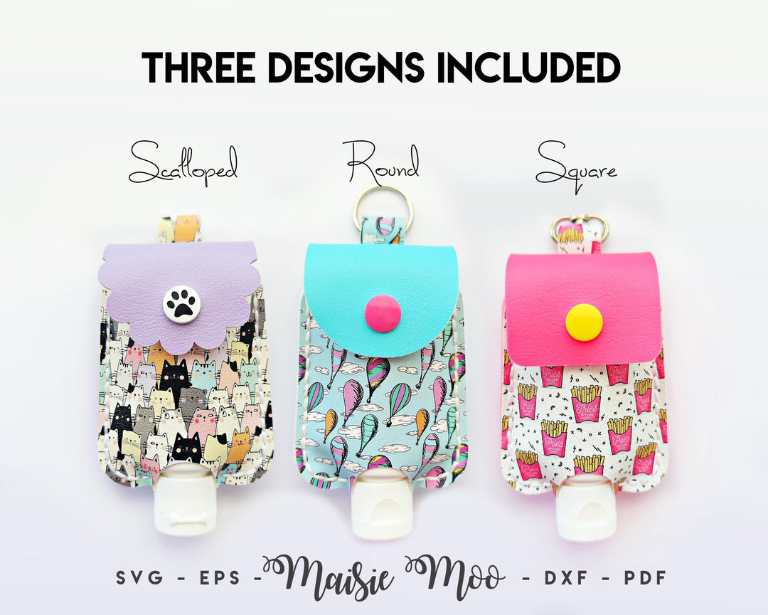 Hand Sanitizer Holder Sewing Pattern, EasyStitch Hand Sanitiser Keychain Template No Sew, Cricut Cut Files Maisie Moo