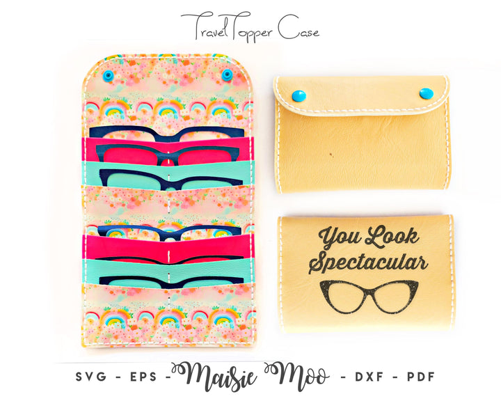 Topper Wallet Pattern, Pair Eyewear Topper Travel Case SVG Template, Faux Leather DIY Crafts with Maisie Moo