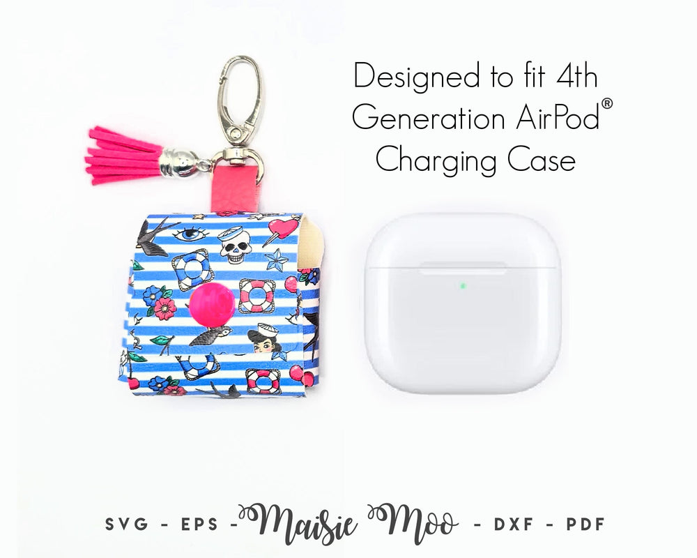 AirPod® 4th Generation Cover SVG, EarPod Case Template, Keychain Holder SVG, No Sew, Faux Leather Svg files for Cricut Cut Files Maisie Moo