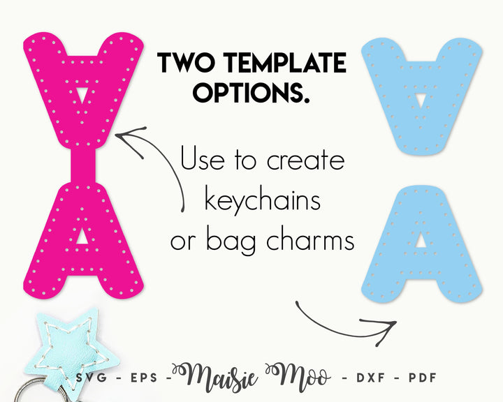 Initial Keychain SVG, Faux Leather Bag Charm Alphabet Pattern, Letter Purse Charm, Monogram Keychain SVG Template