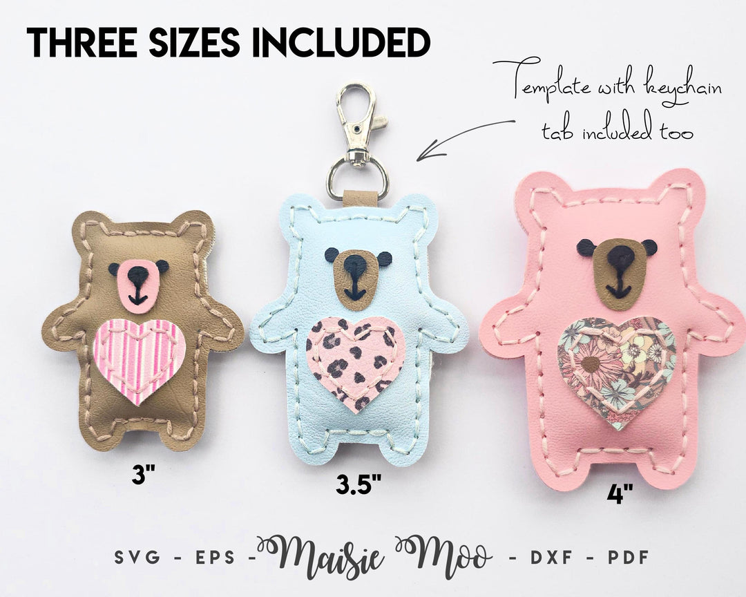 Pocket Hug SVG, Bear Hug Keychain Pattern, Mental Health Gift, Worry Bear, Faux Leather Template SVG, DIY Cricut Maisie Moo Design