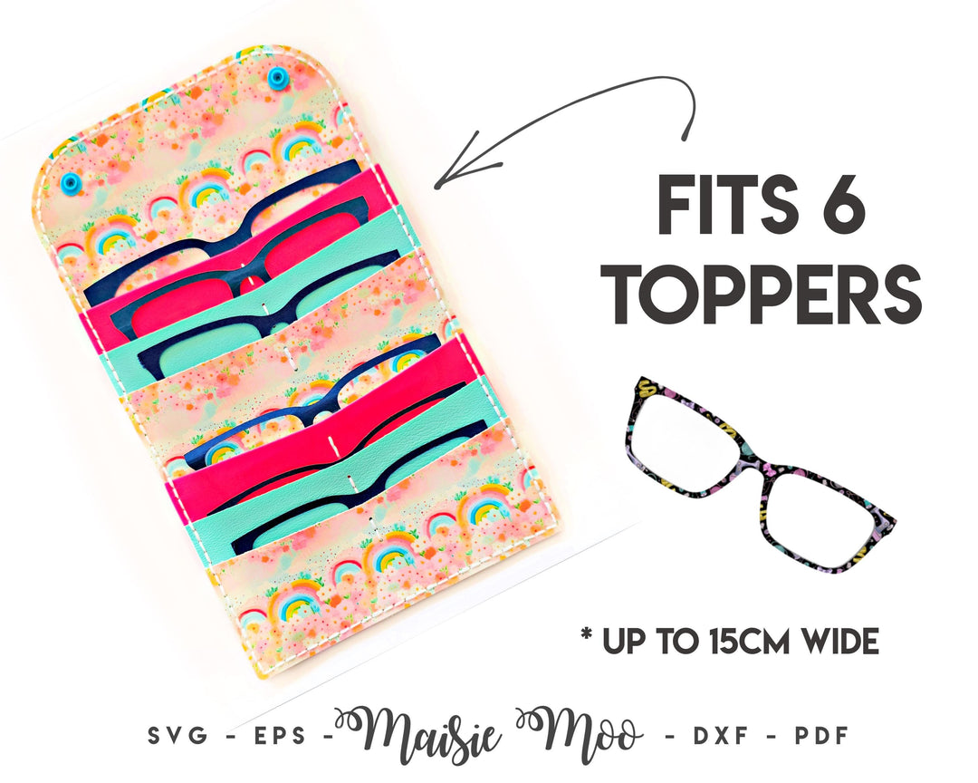 Topper Wallet Pattern, Pair Eyewear Topper Travel Case SVG Template, Faux Leather DIY Crafts with Maisie Moo