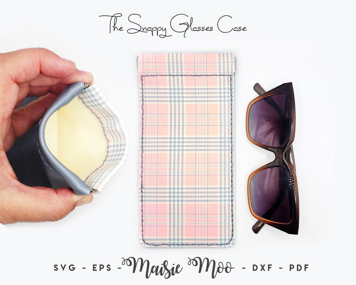 Glasses Case Sewing Pattern, Flex Frame Glasses Pouch SVG, Faux Leather DIY Eyeglass Holder, Snappy Snap Top Case Template