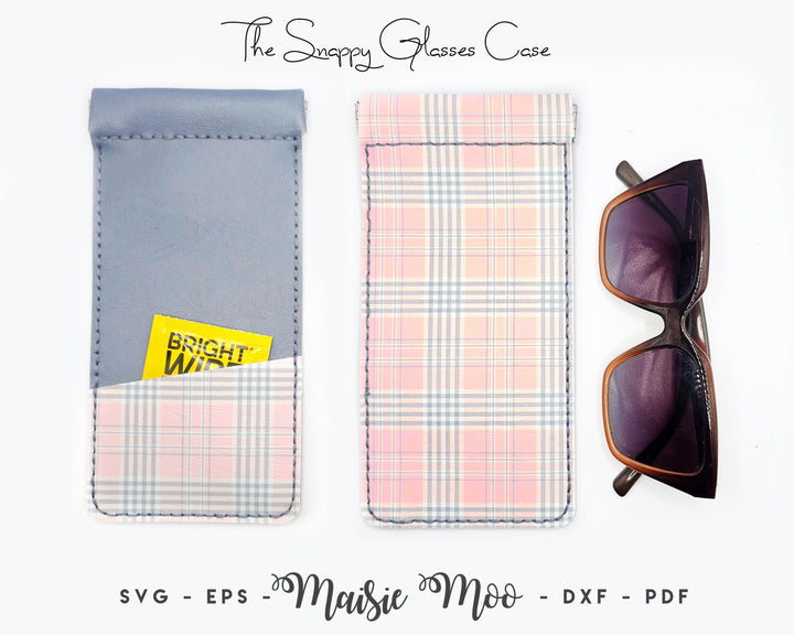 Glasses Case Sewing Pattern, Flex Frame Glasses Pouch SVG, Faux Leather DIY Eyeglass Holder, Snappy Snap Top Case Template