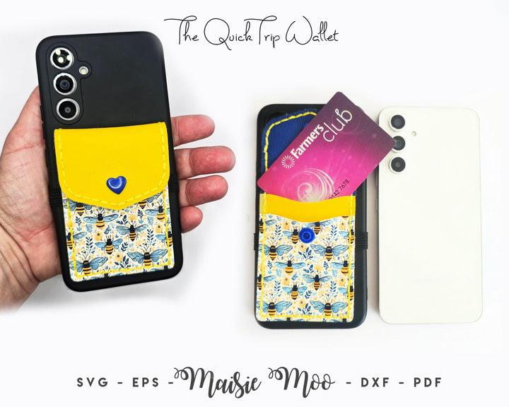Phone Wallet SVG, Card Holder for Phone Case Pattern, Faux Leather Cricut Template, Elastic Strap Wallet, Easy Stitch Digital Pattern