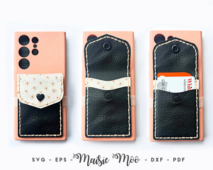 Phone Wallet SVG, Card Holder for Phone Case Pattern, Faux Leather Cricut Template, Elastic Strap Wallet, Easy Stitch Digital Pattern