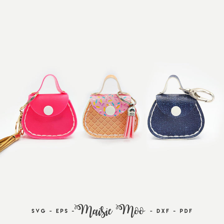 Mini Purse Bag Charm Pattern, Miniature Faux Leather Handbag Keychain SVG by Maisie Moo