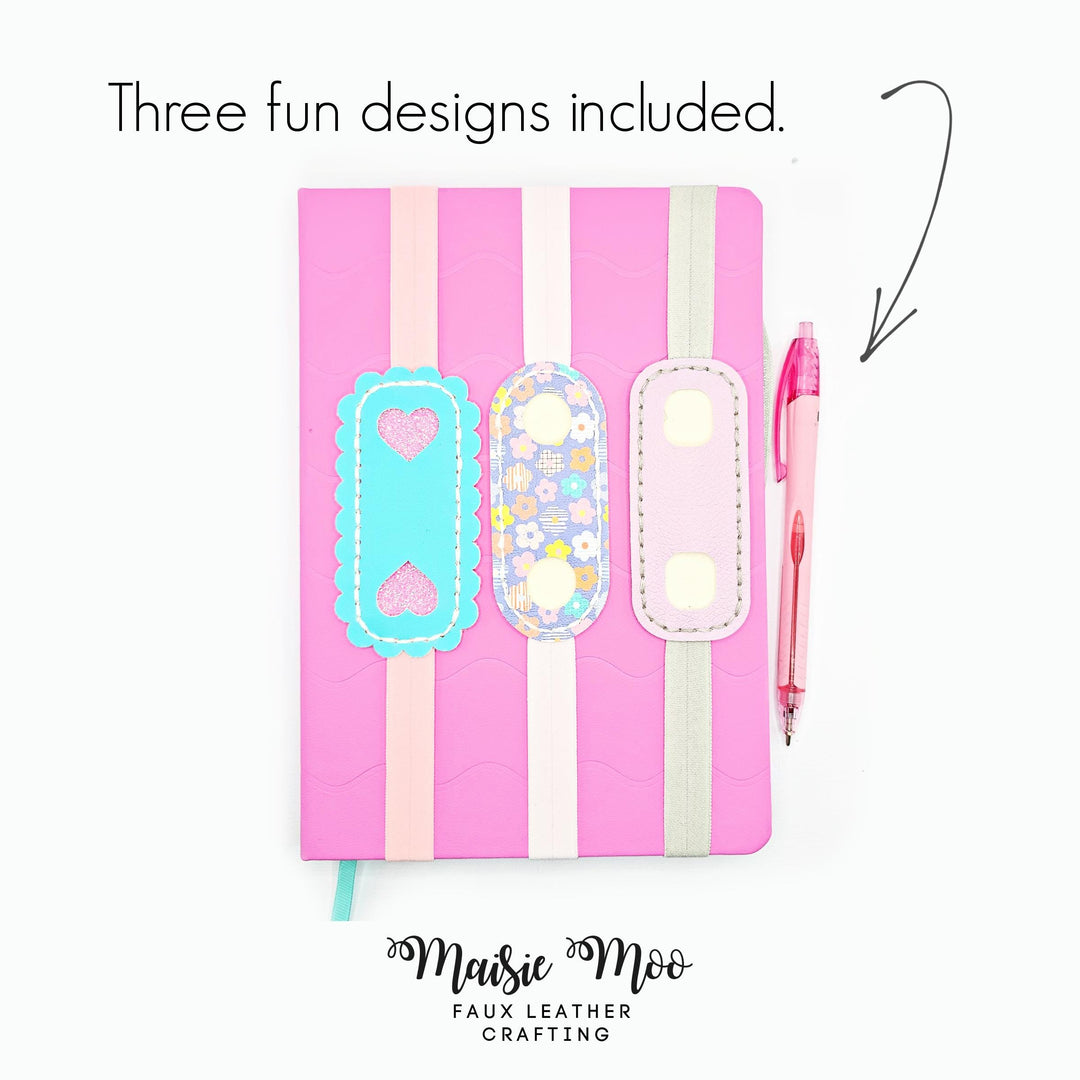 Elastic Pen Holder Bookmark SVG, Faux Leather Pencil Keeper Template, Notebook Pen Pouch PDF,