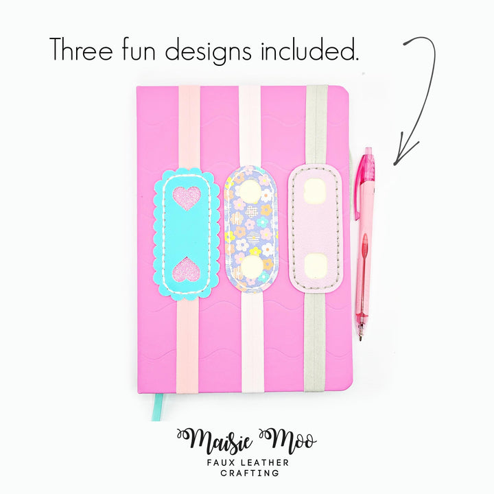 Elastic Pen Holder Bookmark SVG, Faux Leather Pencil Keeper Template, Notebook Pen Pouch PDF,