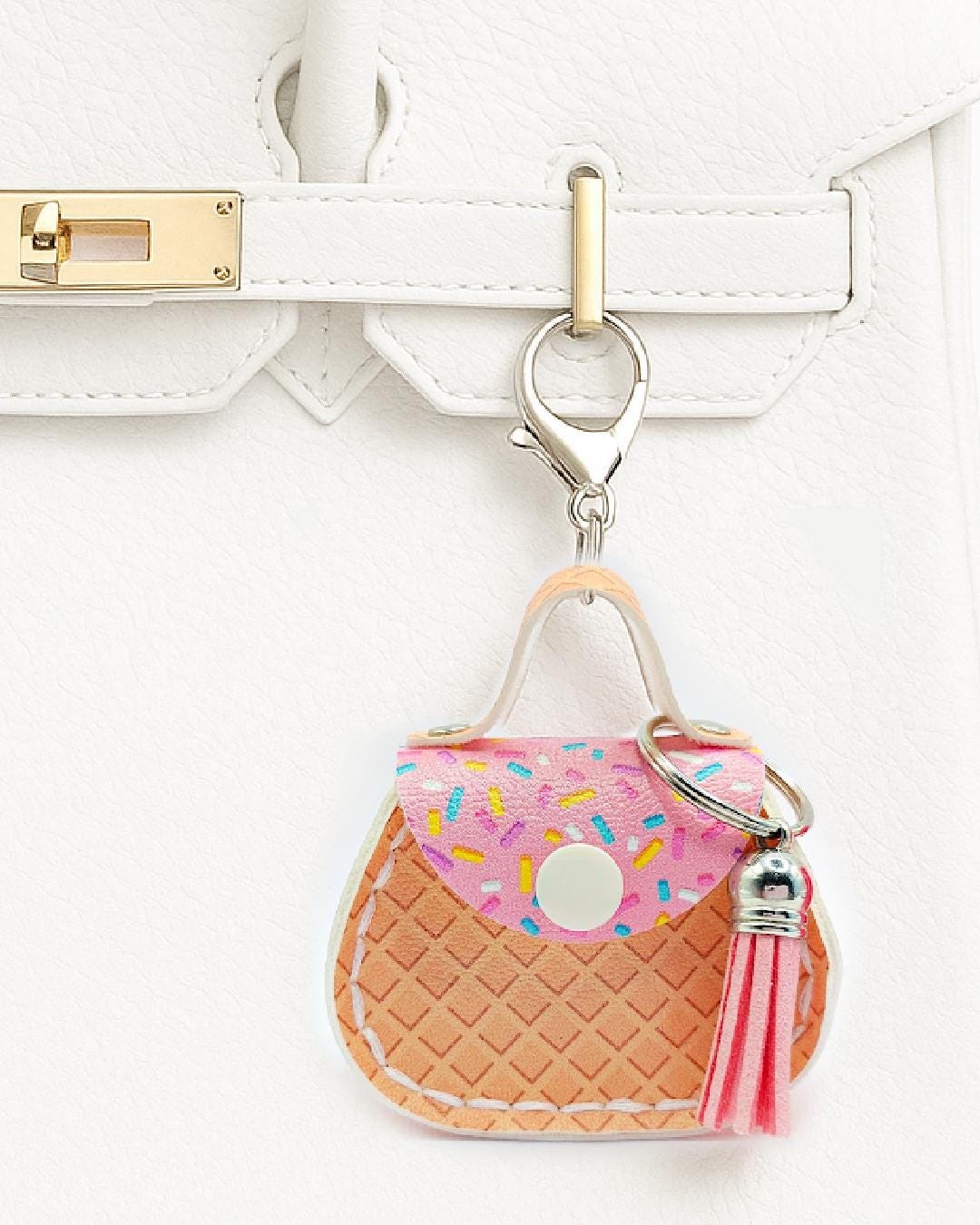 Mini Purse Bag Charm Pattern, Miniature Faux Leather Handbag Keychain SVG by Maisie Moo