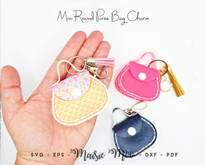 Mini Purse Bag Charm Pattern, Miniature Faux Leather Handbag Keychain SVG by Maisie Moo