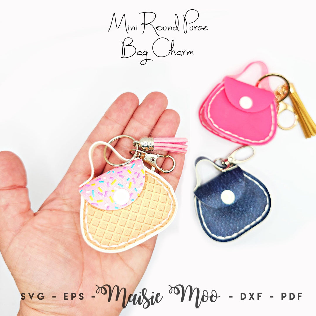 Mini Purse Bag Charm Pattern, Miniature Faux Leather Handbag Keychain SVG by Maisie Moo
