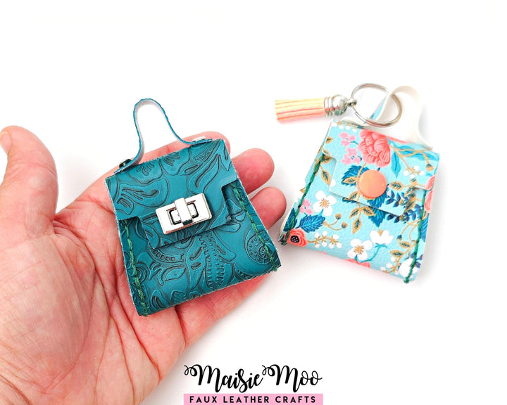 Purse Bag Charm Hand Sewing Pattern, Miniature Faux Leather Handbag Keychain SVG by Maisie Moo