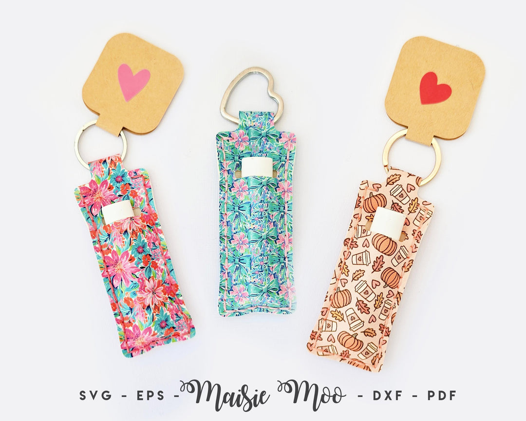 Chapstick Holder Pattern, Faux Leather SVG Template, Lip Balm Keychain Hand Sew with Maisie Moo