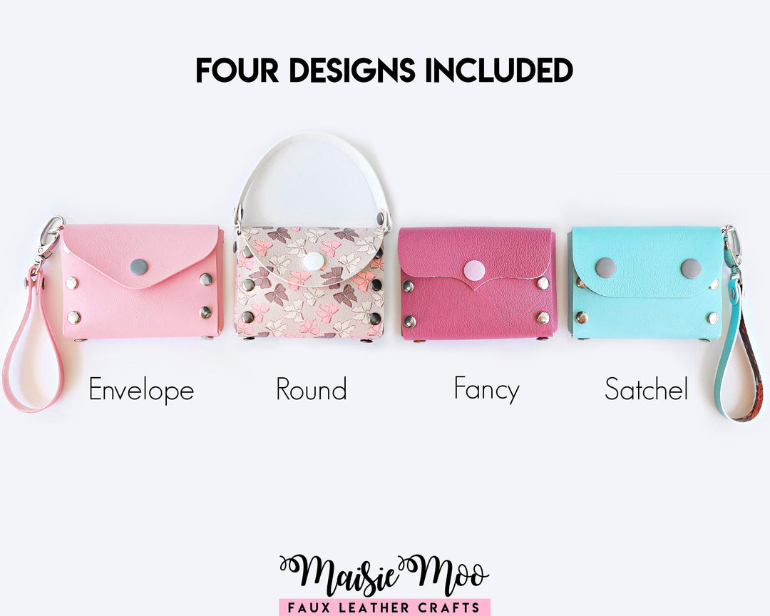 Various designs of Rivet Purse including Envelope, Round, Fancy, and Satchel styles displayed.