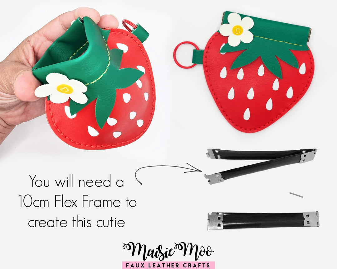 Strawberry Flex Frame Coin Purse SVG, Summer Bag Sewing Pattern, Faux Leather Pinch Purse for Cricut