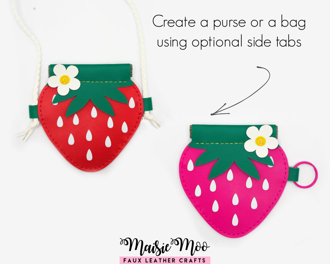 Strawberry Flex Frame Coin Purse SVG, Summer Bag Sewing Pattern, Faux Leather Pinch Purse for Cricut