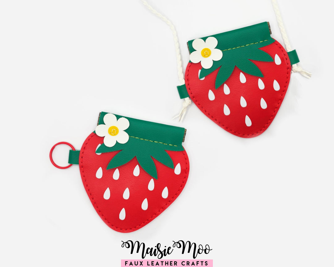 Strawberry Flex Frame Coin Purse SVG, Summer Bag Sewing Pattern, Faux Leather Pinch Purse for Cricut