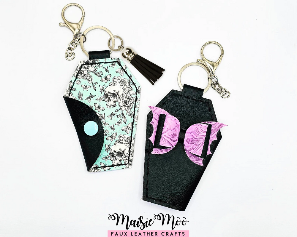 Halloween Easy Stitch bundle keychains featuring floral and gothic designs in faux leather.