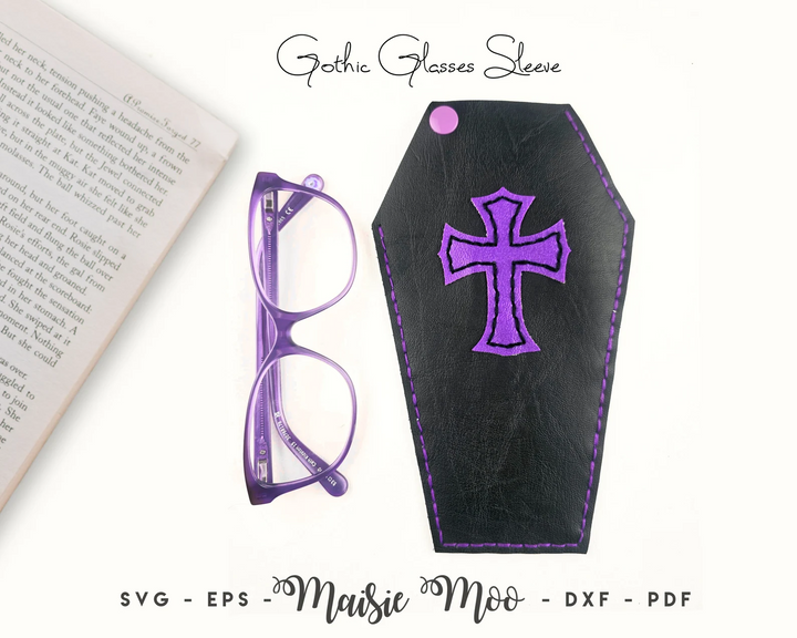 Gothic Glasses Sleeve with purple cross design, part of the Halloween Easy Stitch bundle for creative crafting.