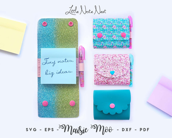 Little Note Nest | Sticky Note Holder SVG Faux Leather Crafts for Cricut & Silhouette by Maisie Moo