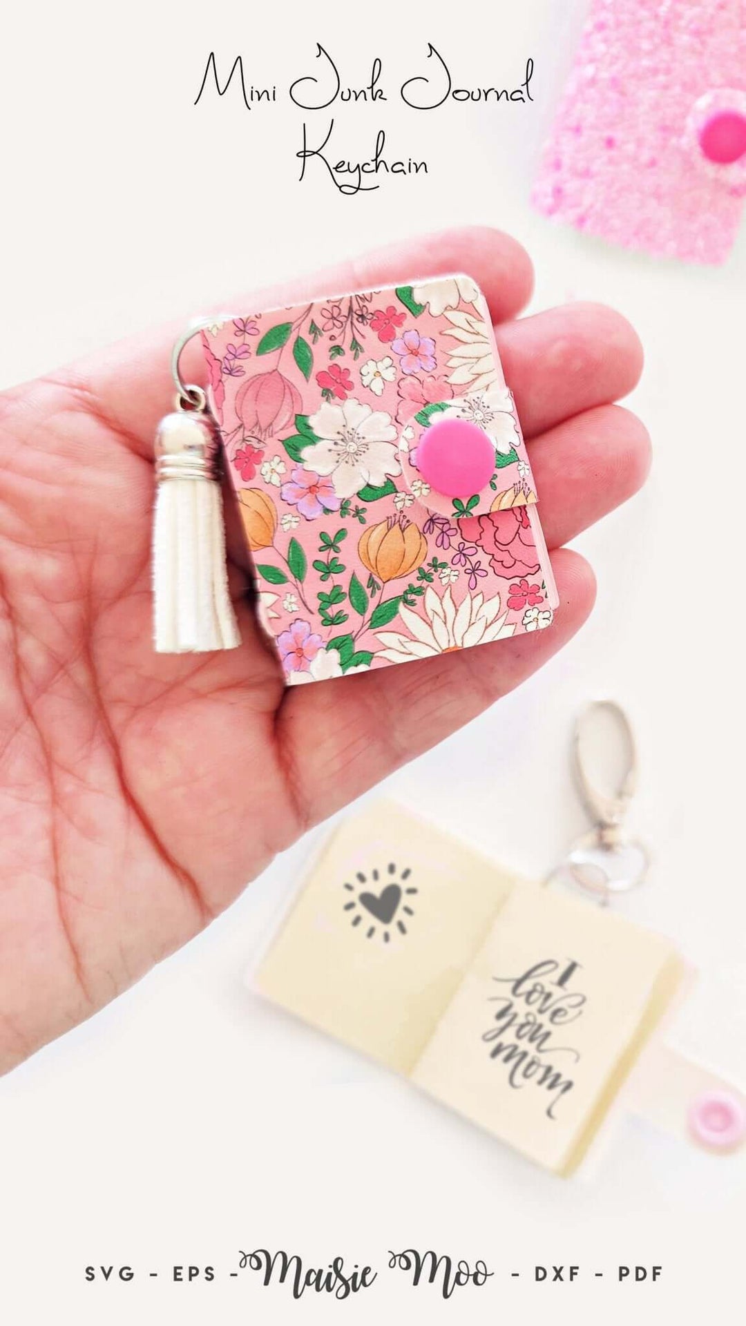 Mini Junk Journal Keychain - FREE SVG!! Faux Leather Crafts for Cricut and Silhouette by Maisie Moo Design