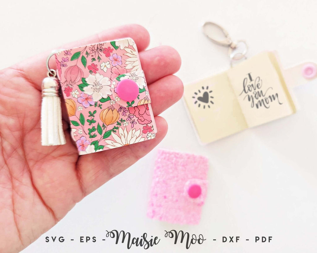 Mini Junk Journal Keychain - FREE SVG!! Faux Leather Crafts for Cricut and Silhouette by Maisie Moo Design