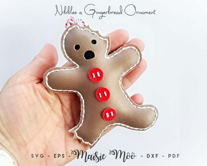Nibbles a Gingerbread Ornament Faux Leather Crafts for Cricut and Silhouette by Maisie Moo Design