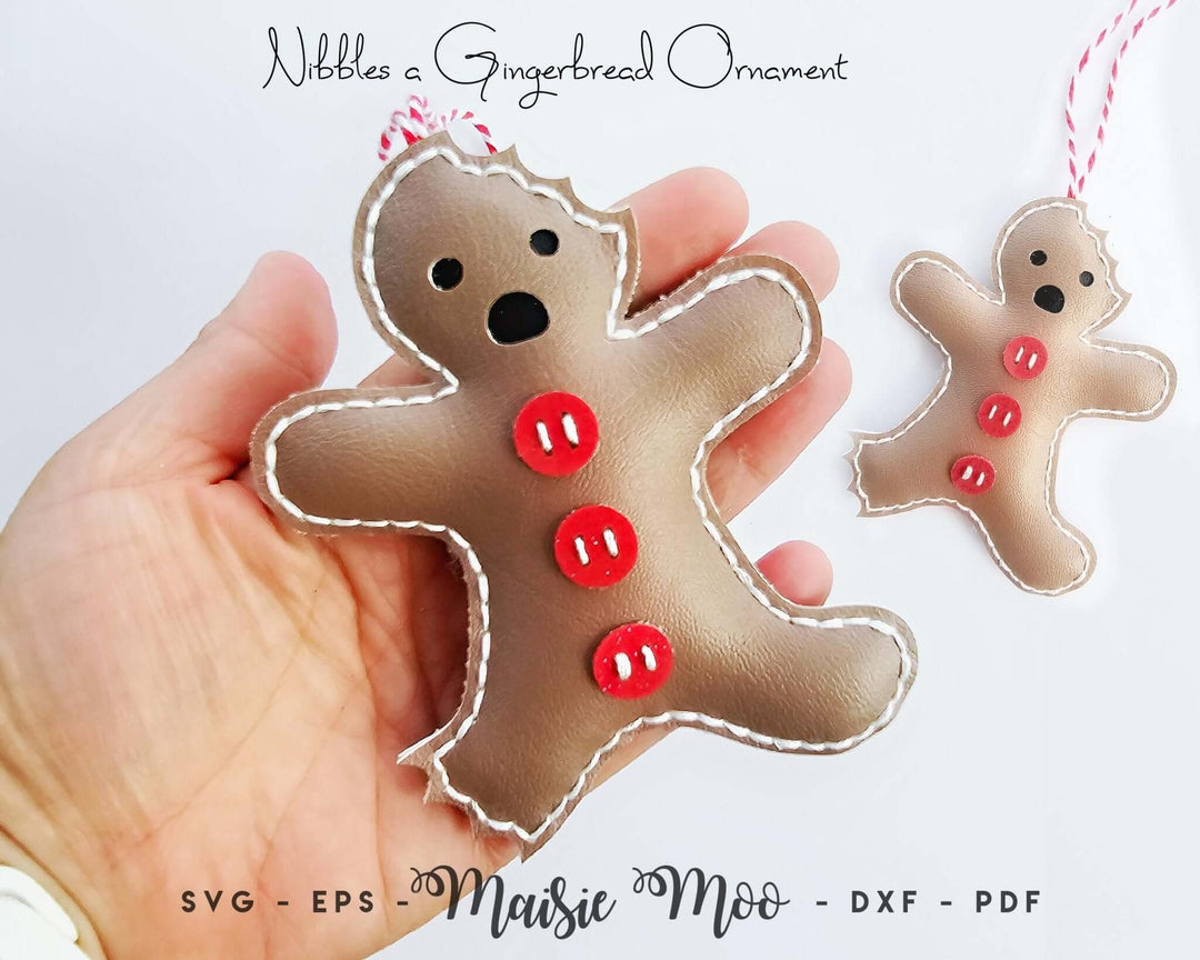 Nibbles a Gingerbread Ornament Faux Leather Crafts for Cricut and Silhouette by Maisie Moo Design