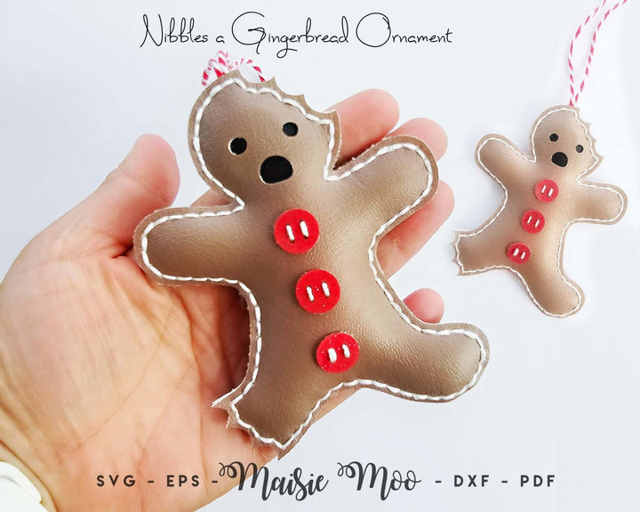 Nibbles a Gingerbread Ornament Faux Leather Crafts for Cricut and Silhouette by Maisie Moo Design